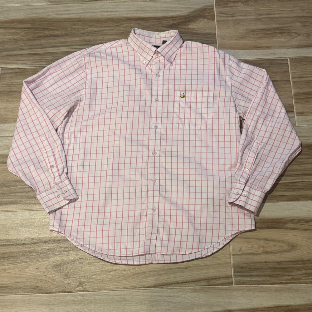 Masters Clubhouse Collection Pink Windowpane Check Button Down Shirt Mens Large